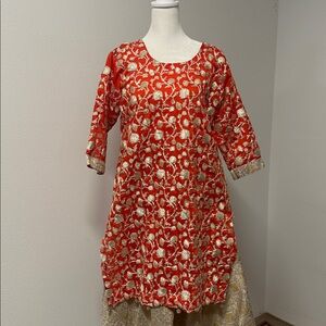 Orange fully embroidered Mehndi outfit with skirt